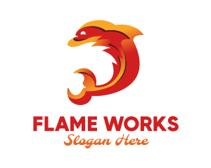 Flame - Orange Flame Dolphin logo design