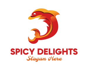 Spicy - Orange Flame Dolphin logo design