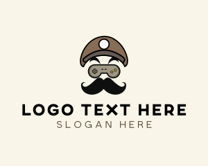 Gaming Cafe - Gamepad Mustache Man logo design