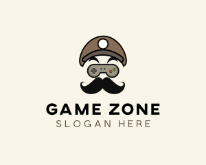 Gamepad Mustache Man logo design