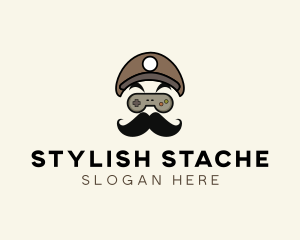 Gamepad Mustache Man logo design