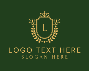 High End - Crown Shield Wreath logo design