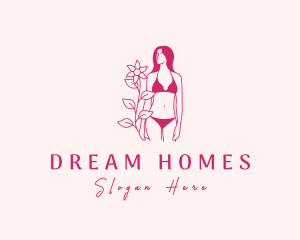 Waxing - Floral Pink Lingerie Woman logo design