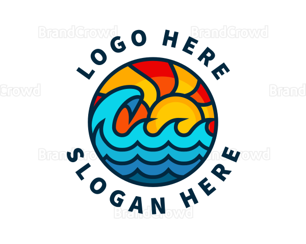 Sunny Beach Ocean Wave Logo