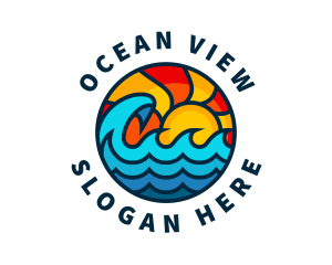 Sunny Beach Ocean Wave logo design