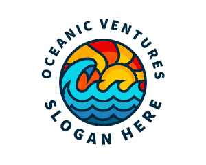 Sunny Beach Ocean Wave logo design