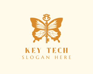 Gold Butterfly Key Wings logo design