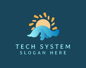Power Plant - Solar Ocean Waves logo design