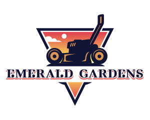 Lawn Mower Field Sunset logo design