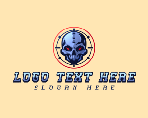 Cyber - Cyborg Skull Crosshair logo design