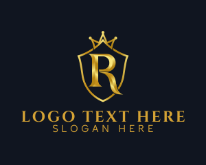 Knight - Golden Crown Letter R logo design