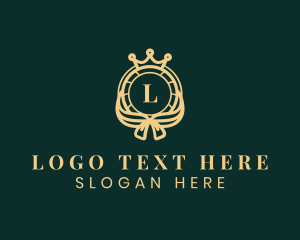 Gold - Crown Ribbon Shield logo design