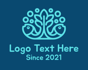 Marine Animal - Blue Fish Coral Reef logo design