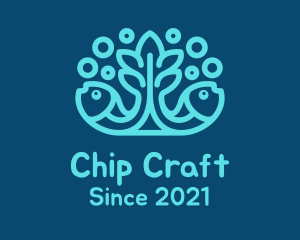 Blue Fish Coral Reef logo design