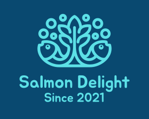 Salmon - Blue Fish Coral Reef logo design