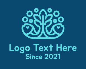 Fishes - Blue Fish Coral Reef logo design