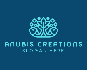 Blue Fish Coral Reef logo design