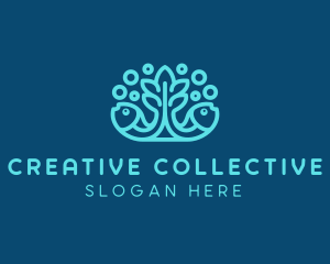 Blue Fish Coral Reef logo design