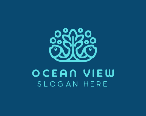 Blue Fish Coral Reef logo design