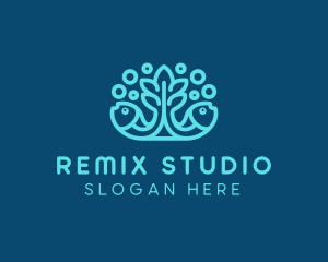 Blue Fish Coral Reef logo design