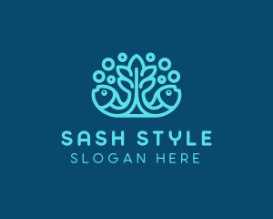 Blue Fish Coral Reef logo design