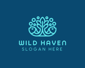 Blue Fish Coral Reef logo design