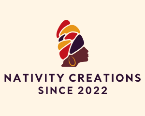 African Native Woman Turban logo design