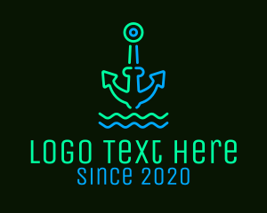 Wave - Neon Boat Anchor logo design