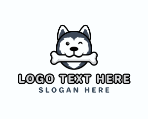 Orange Wolf - Dog Husky Bone logo design