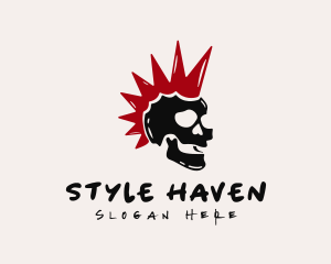 Punk Rocker Mohawk Skull  Logo