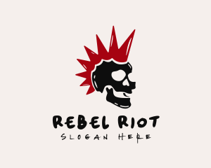 Punk Rocker Mohawk Skull  logo design