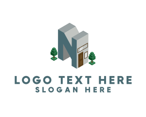 3d - Modern Building Letter N logo design