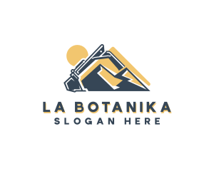 Backhoe - Excavator Mountain Construction logo design