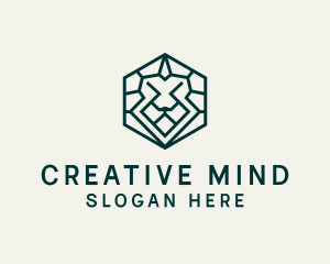 Lion Hexagon Monoline logo design