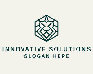 Lion Hexagon Monoline logo design