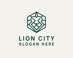 Lion Hexagon Monoline logo design