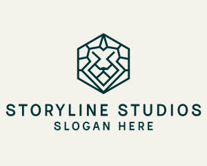 Lion Hexagon Monoline logo design