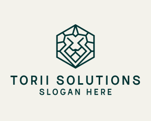 Lion Hexagon Monoline logo design