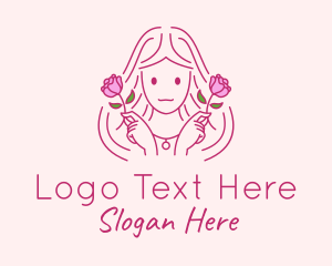 Flower Shop - Pink Rose Girl logo design