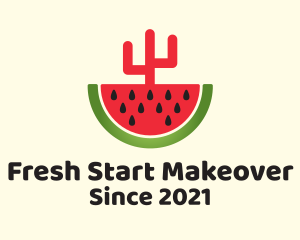 Sliced Watermelon Cactus  logo design