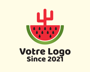 Dragon Fruit - Sliced Watermelon Cactus logo design