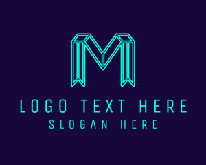 Computer - Geometric Tech Letter M Outline logo design