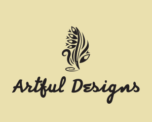 Tribal Tattoo Feather Pen logo design