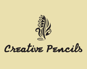 Tribal Tattoo Feather Pen logo design