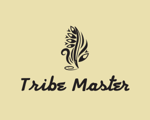 Tribal Tattoo Feather Pen logo design