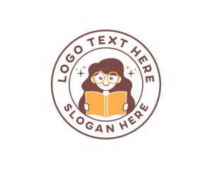 Badge - Girl Book Reading logo design