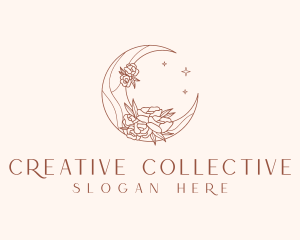 Crescent Moon Flower logo design