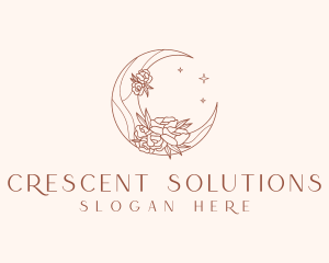 Crescent Moon Flower logo design