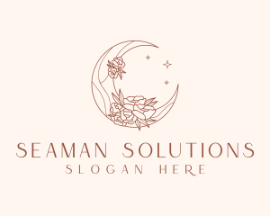 Crescent Moon Flower logo design