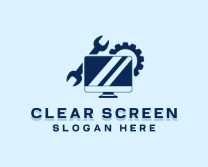 Screen - Monitor Wrench Cogwheel logo design